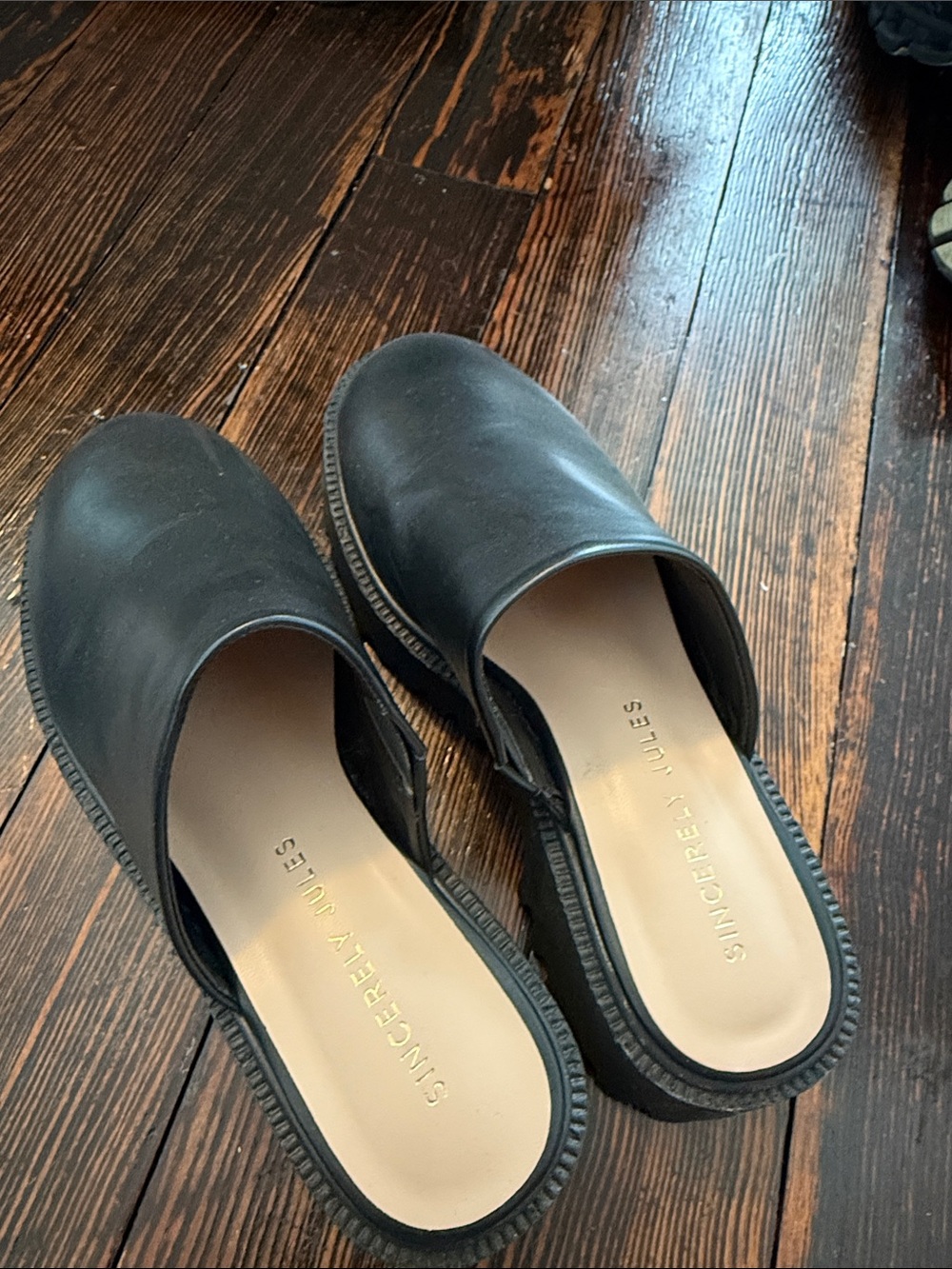 Woman’s Black Faux Leather Slip-On Mules with Cushioned Insole. Sincerely Jules - Picture 2 of 5